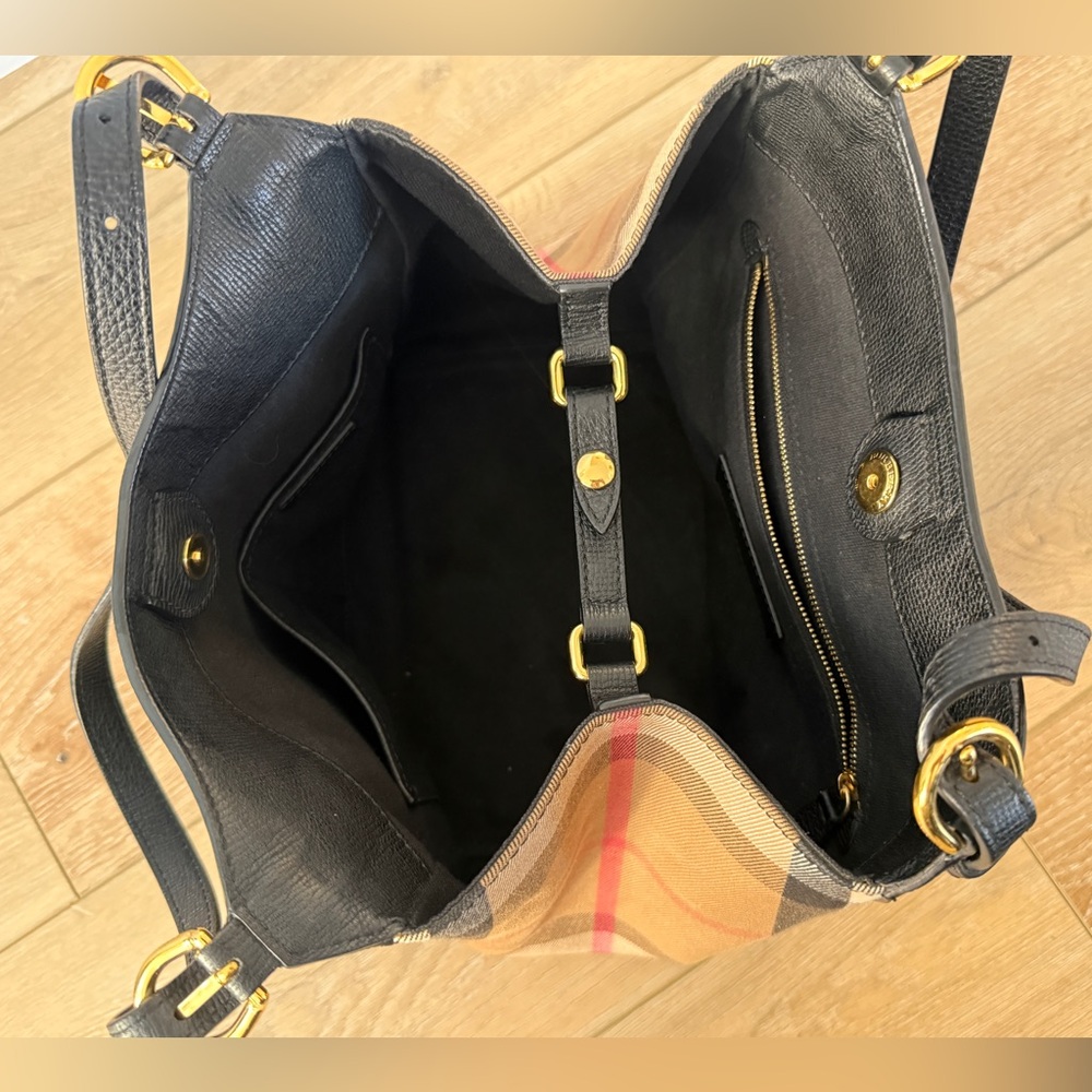 Burberry House Check Derby Canterbury Tote, Black Leather, Authentic, Like New - Picture 7 of 14